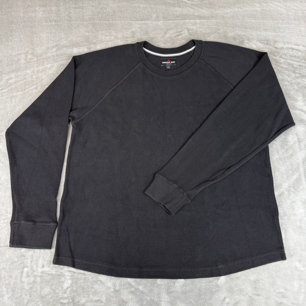 American Giant French Rib Crew Sweatshirt Mens Large Black Raglan $100 USA NWOT